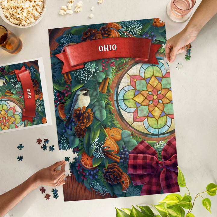 Ohio, Front Door with Christmas Wreath, 1000 Piece Jigsaw Puzzle