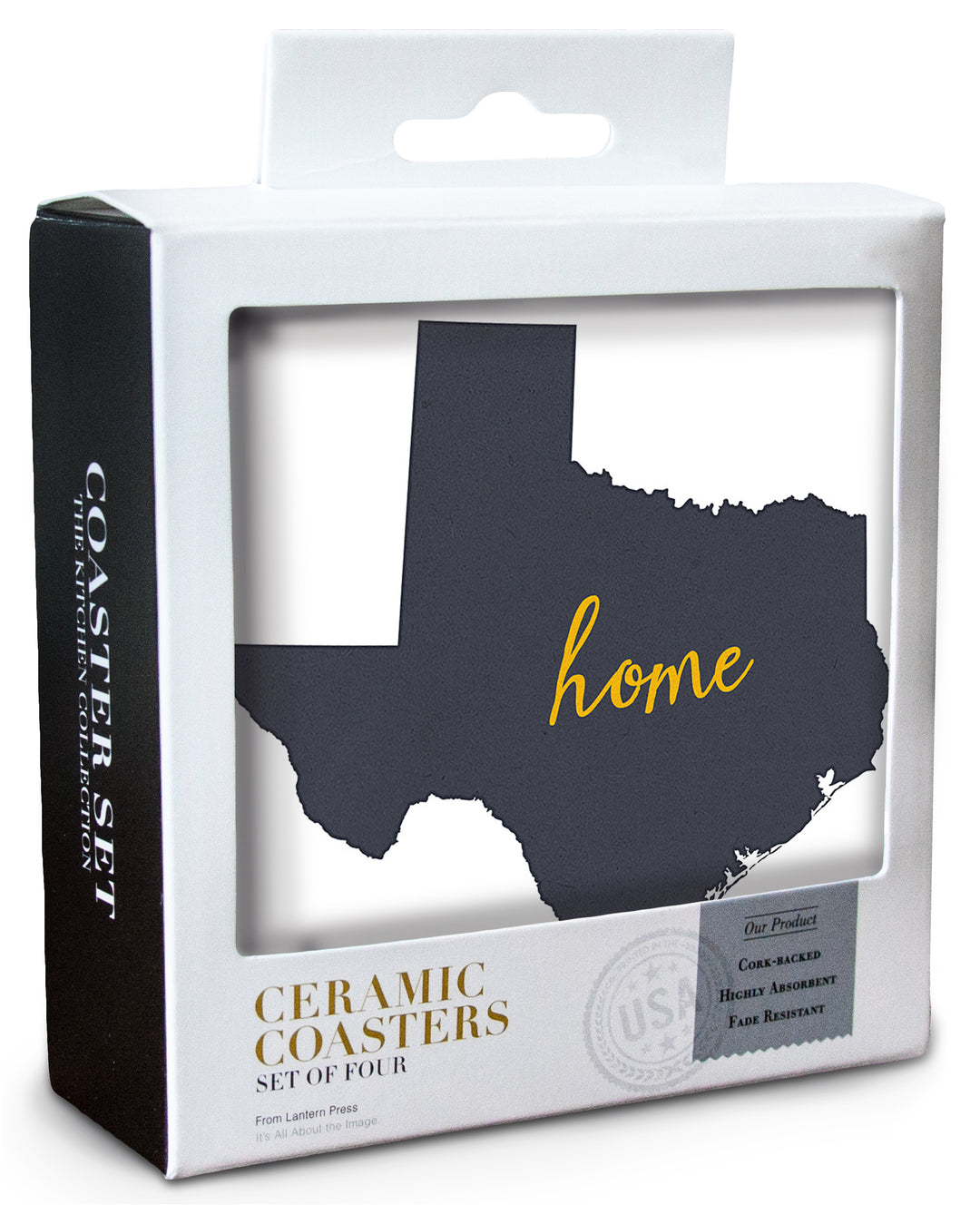 Texas, Home State, Gray on White, Coaster Set