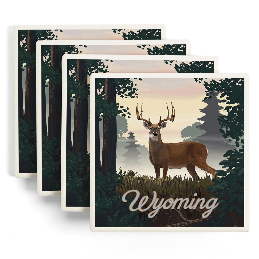 Wyoming, Painterly, Deer and Sunrise, Coasters