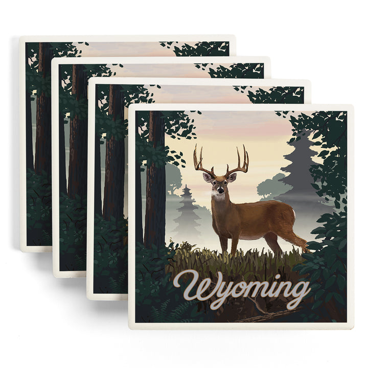Wyoming, Painterly, Deer and Sunrise, Coasters