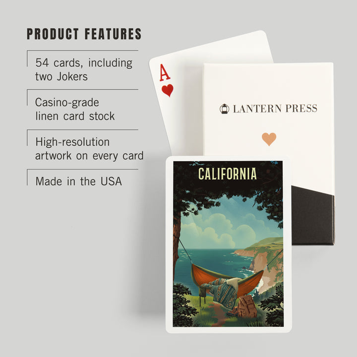 Playing Cards, California, Today's Office, Coastal Series, Hammock on Beach, 52 Card Deck with Jokers in Box, Unique Art