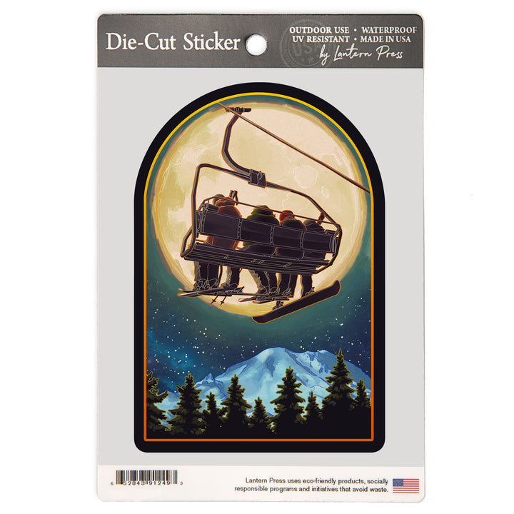 Ski Lift and Full Moon with Snowboarder, Vinyl Sticker