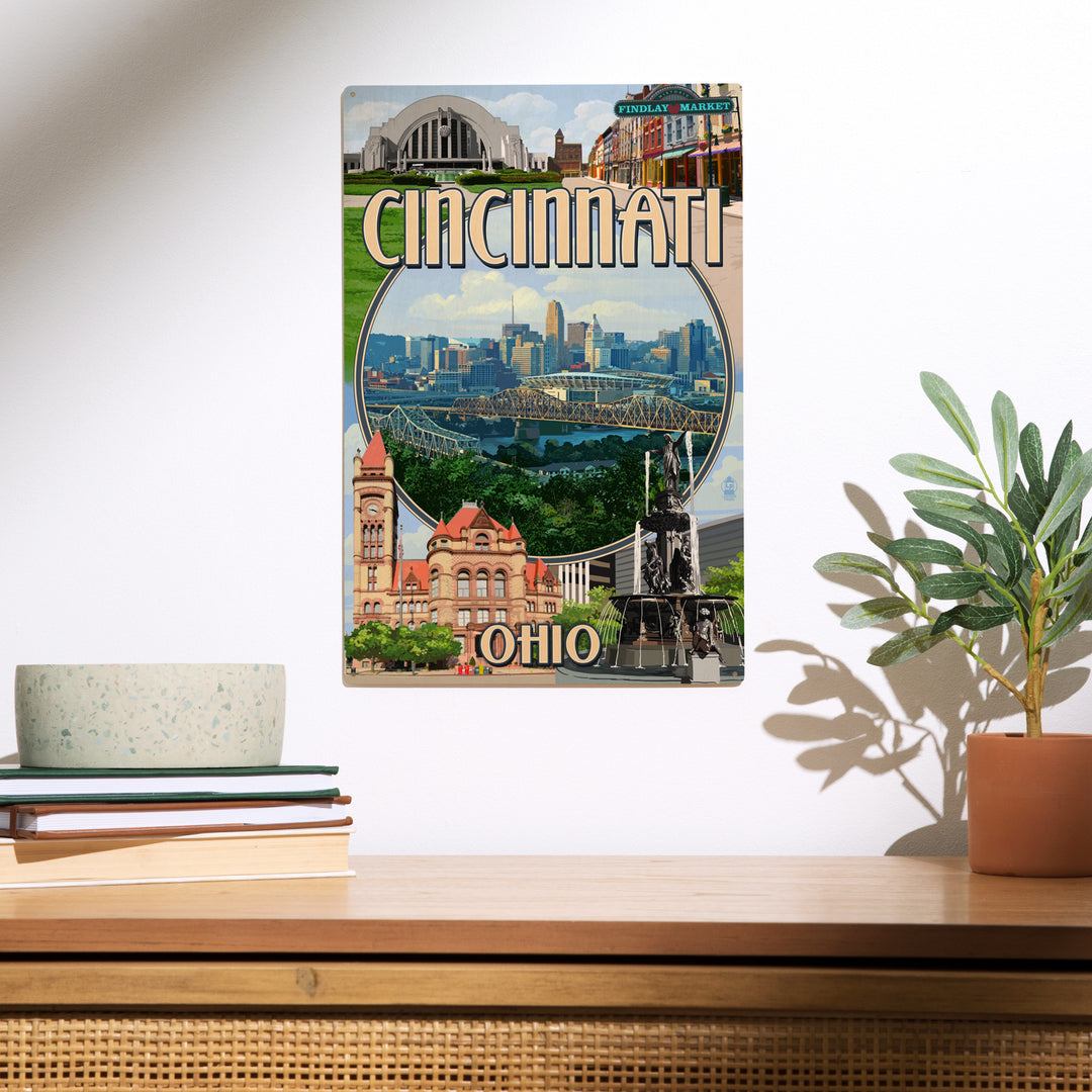 Cincinnati, Ohio, Montage Scenes, Wood Sign and Postcards