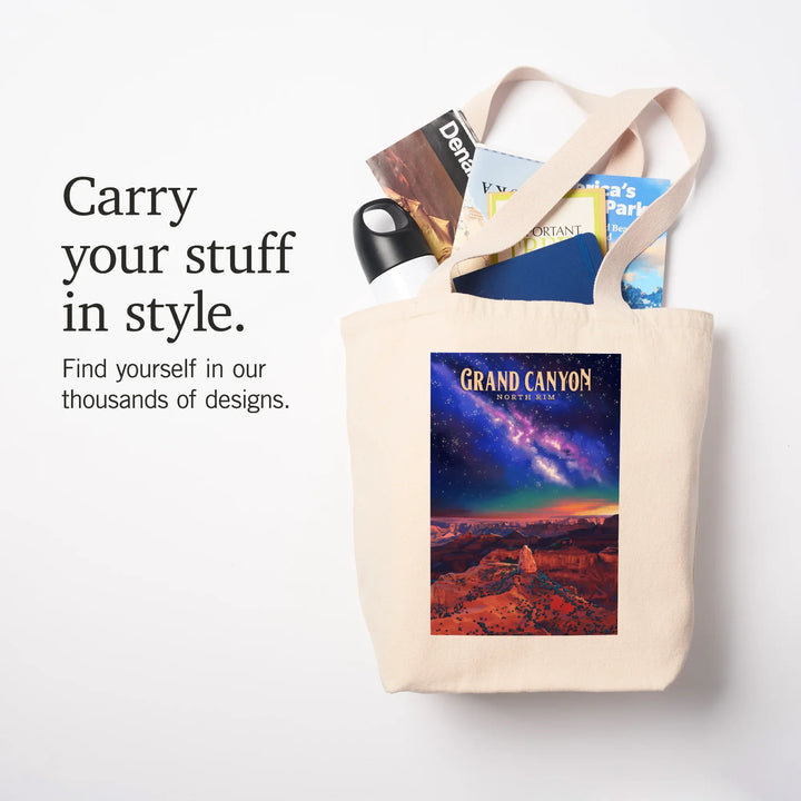 North Rim, Arizona, Oil Painting, Grand Canyon with Stars and Milky Way, Tote Bag