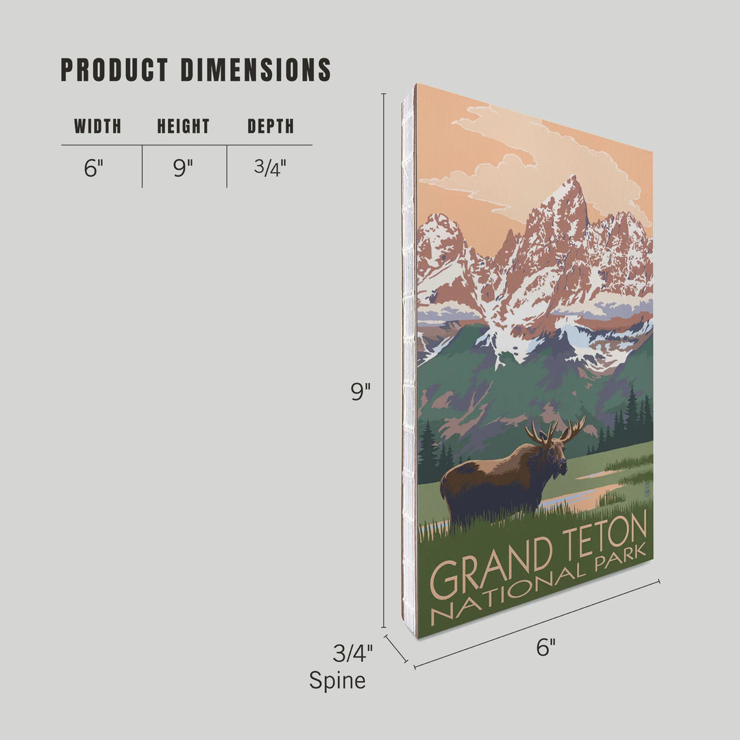 Lined 6x9 Journal, Grand Teton National Park, Wyoming, Moose and Mountains, Lay Flat, 193 Pages, FSC paper