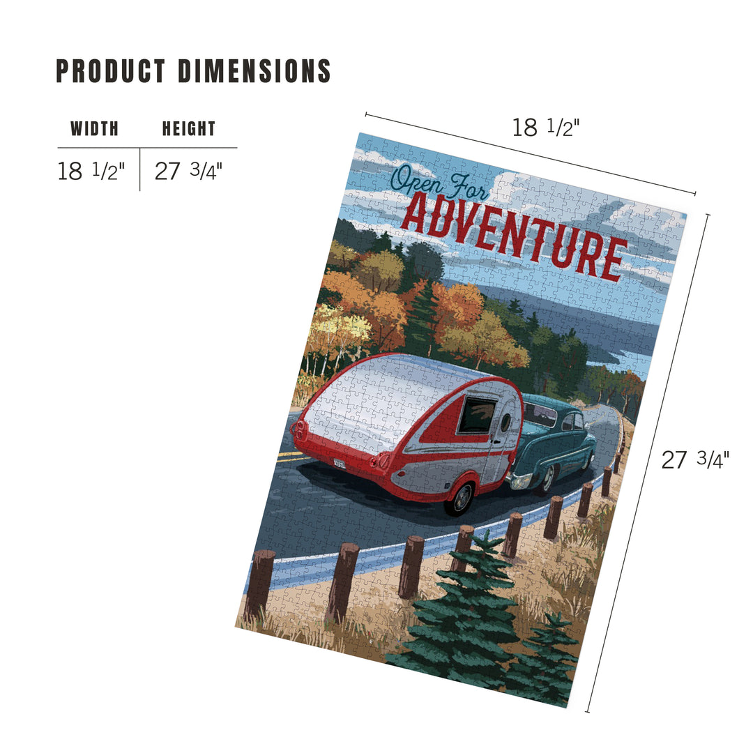 Open for Adventure, Retro Camper on Road, Painterly, Jigsaw Puzzle