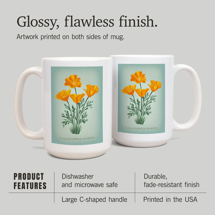 Vintage Flora, California Poppy, Ceramic Mug