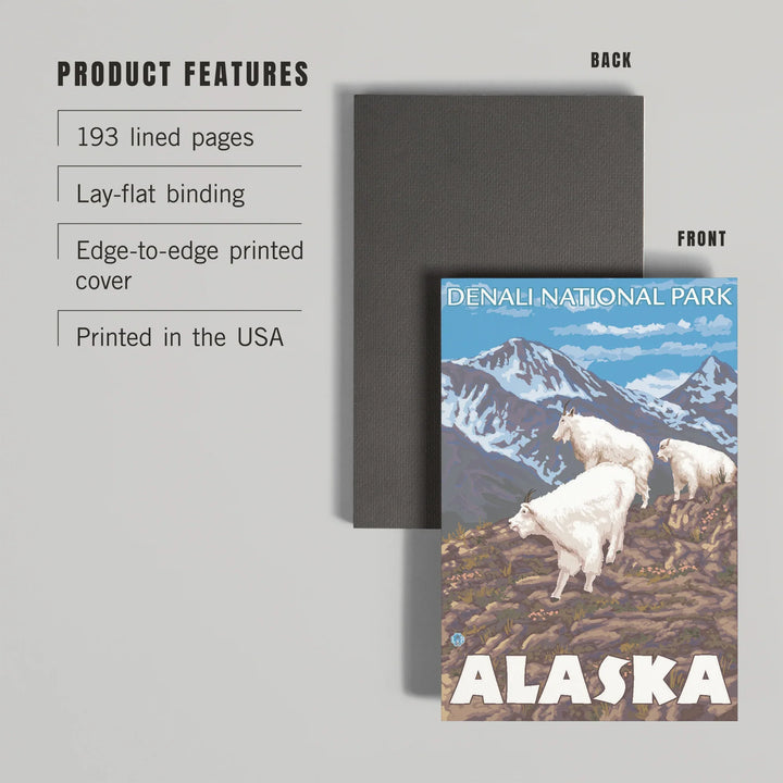 Lined 6x9 Journal, Mountain Goats Scene, Denali National Park, AK, Lay Flat, 193 Pages, FSC paper