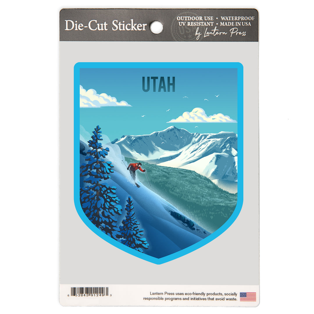 Utah, Lithograph, Downhill Skier, Vinyl Sticker