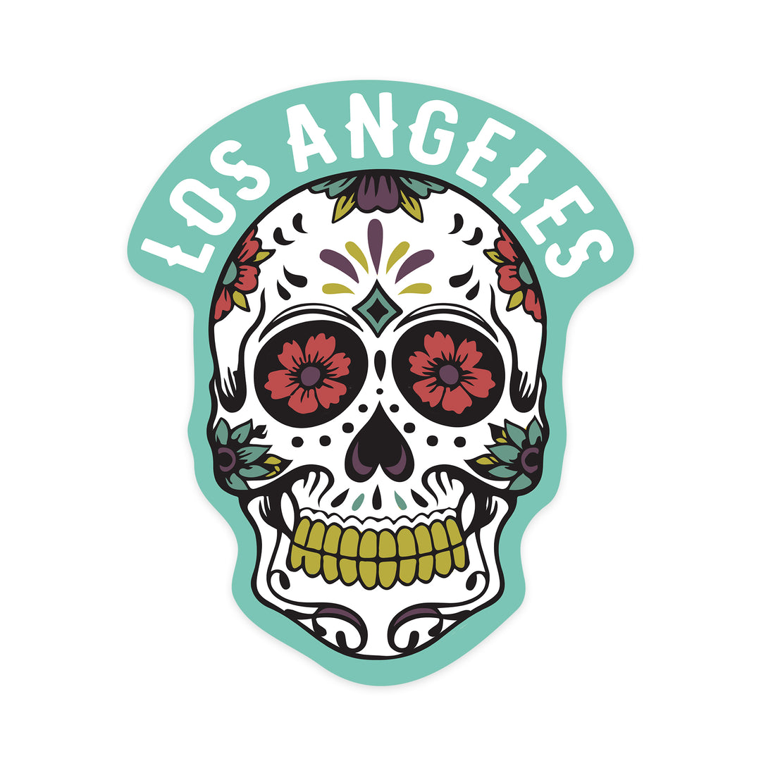 Los Angeles, California, Day of the Dead, Sugar Skull and Pattern (White), Contour, Vinyl Sticker
