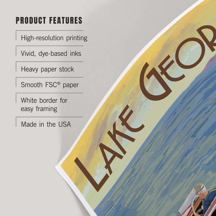 Lake George, New York, Wooden Boat on Lake, Art & Giclee Prints