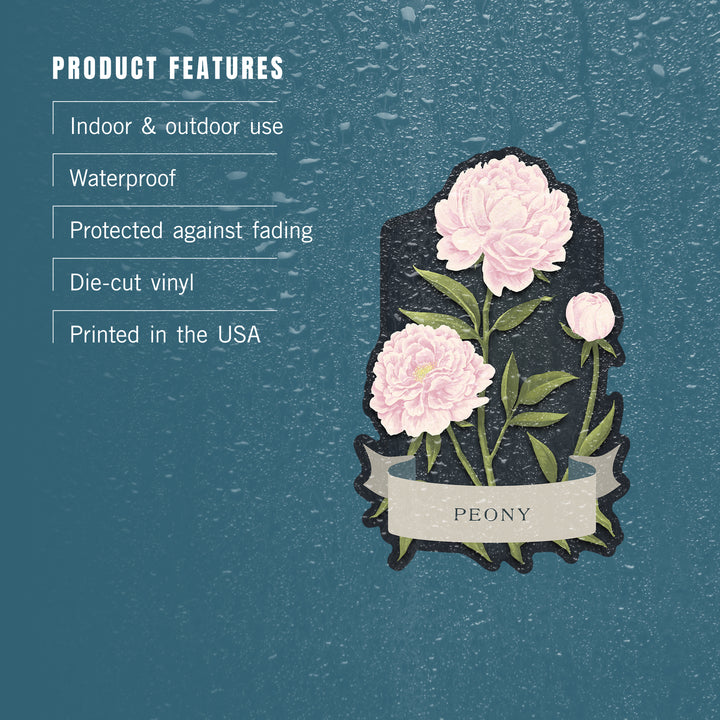 Vintage Flora Noir, Peony, Vinyl Sticker