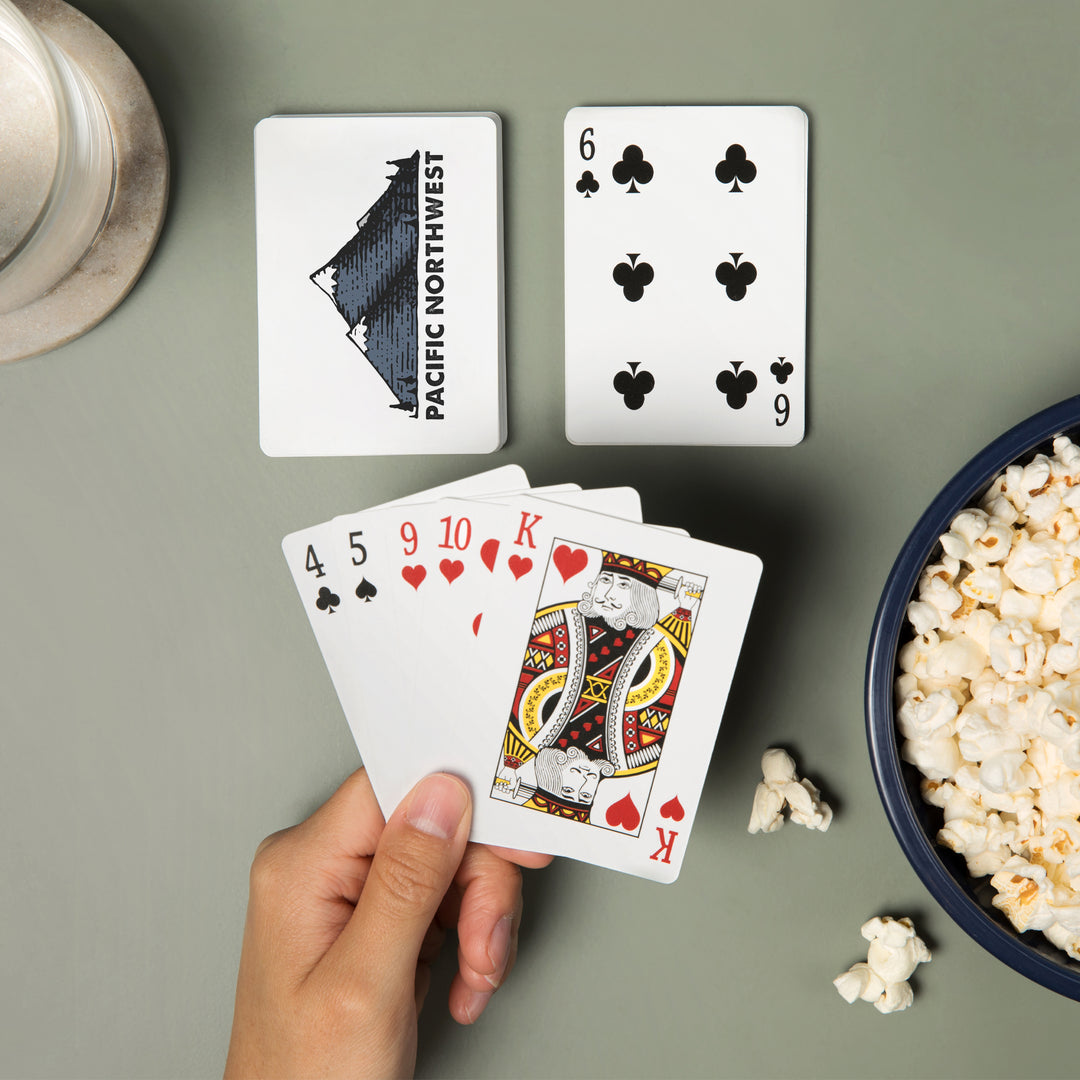 Playing Cards, Pacific Northwest, Mountains, Icon, 52 Card Deck with Jokers in Box, Unique Art