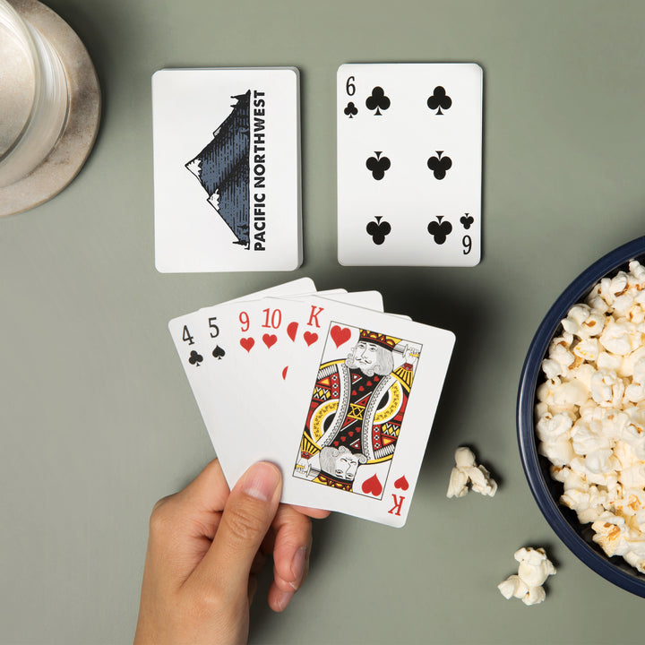 Playing Cards, Pacific Northwest, Mountains, Icon, 52 Card Deck with Jokers in Box, Unique Art