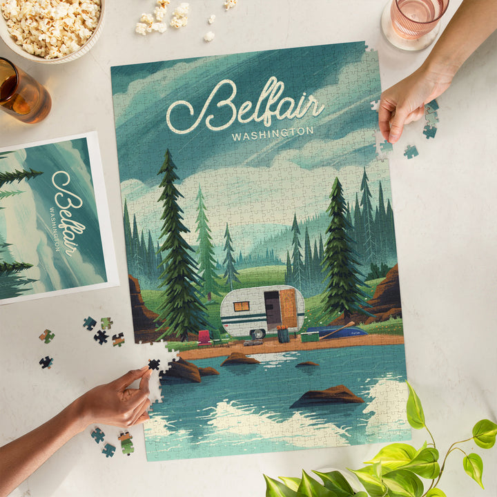 Belfair, Washington, Get Outside Series, Outdoor Activity, At Home Anywhere, Camper in Evergreens, Jigsaw Puzzle