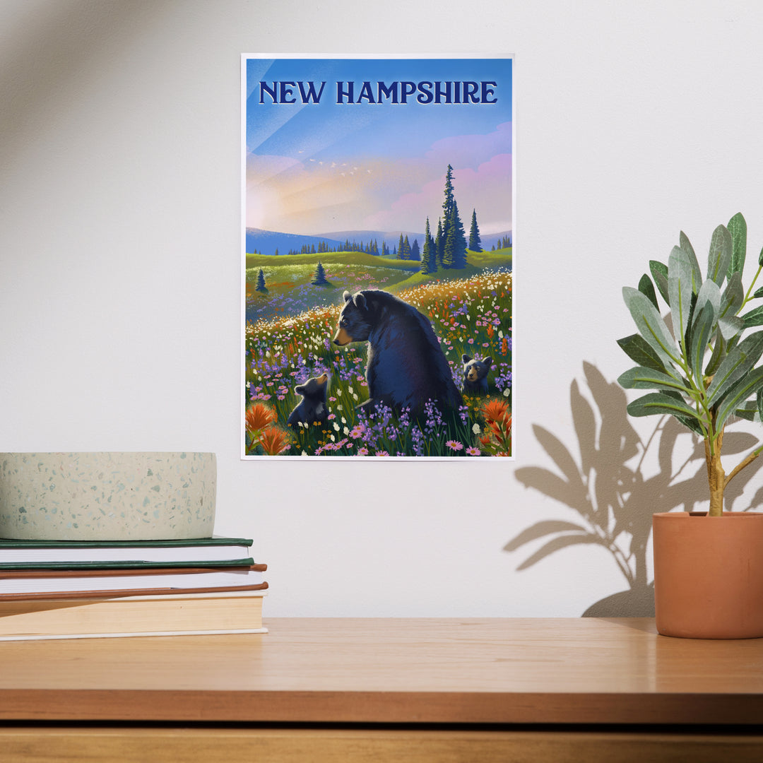 New Hampshire, Lithograph, Bear Family in Field