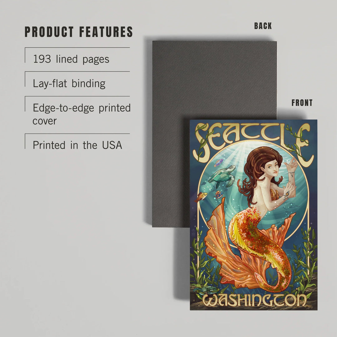 Lined 6x9 Journal, Seattle, Washington, Mermaid Scene, Lay Flat, 193 Pages, FSC paper