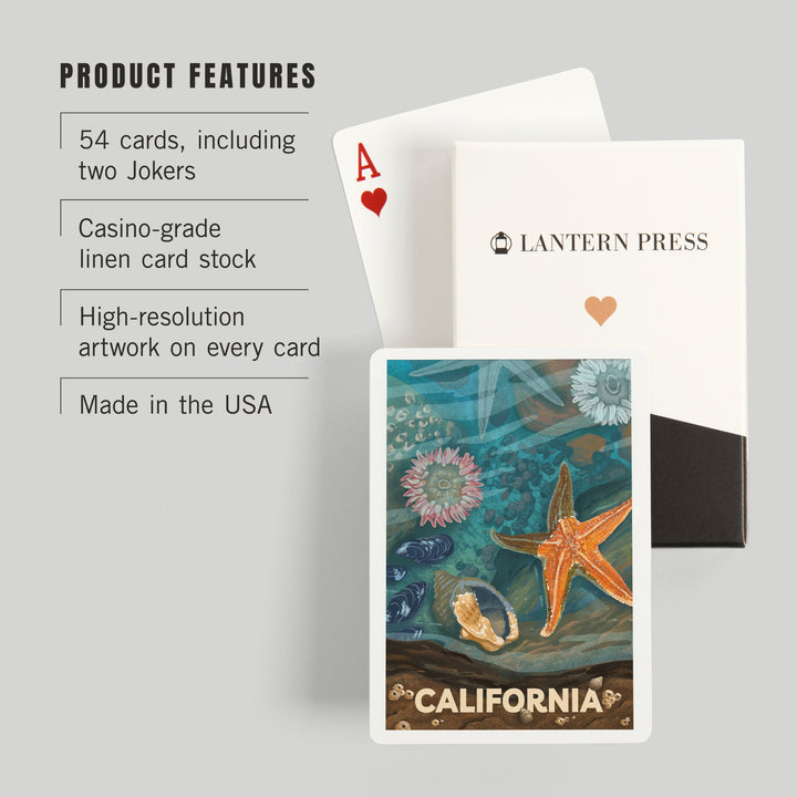 Playing Cards, California, Tiny World Huge Wonders, Coastal Series, Starfish and Shells, 52 Card Deck with Jokers in Box, Unique Art