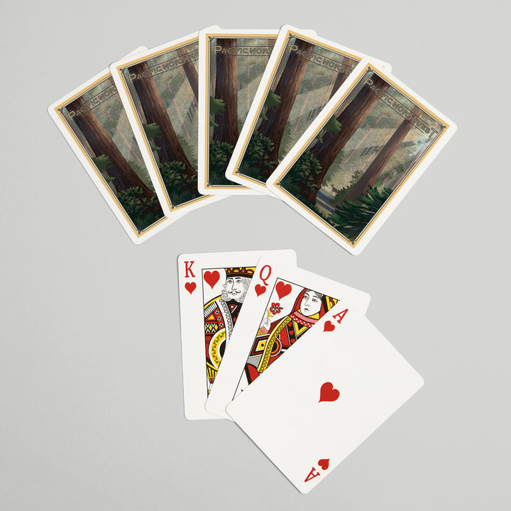 Playing Cards, Pacific Northwest, Deer in Forest, Lithograph, 52 Card Deck with Jokers in Box, Unique Art