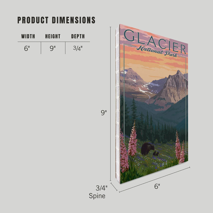 Lined 6x9 Journal, Glacier National Park, Montana, Bear and Spring Flowers, Mountains, Lay Flat, 193 Pages, FSC paper