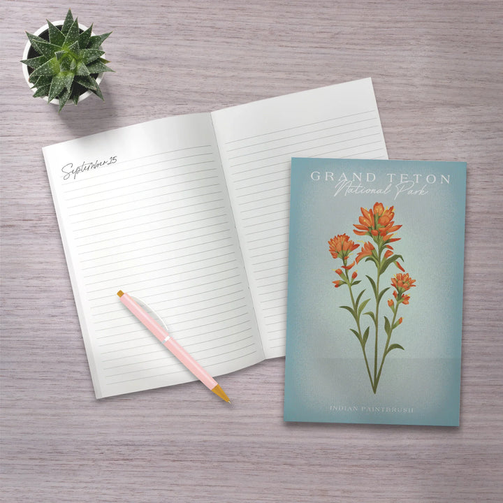 Lined 6x9 Journal, Grand Teton National Park, Wyoming, Indian Paintbrush, Lay Flat, 193 Pages, FSC paper