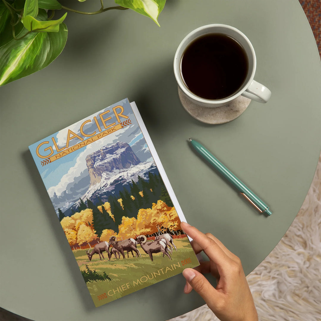 Lined 6x9 Journal, Glacier National Park, Montana, Chief Mountain and Big Horn Sheep, Lay Flat, 193 Pages, FSC paper