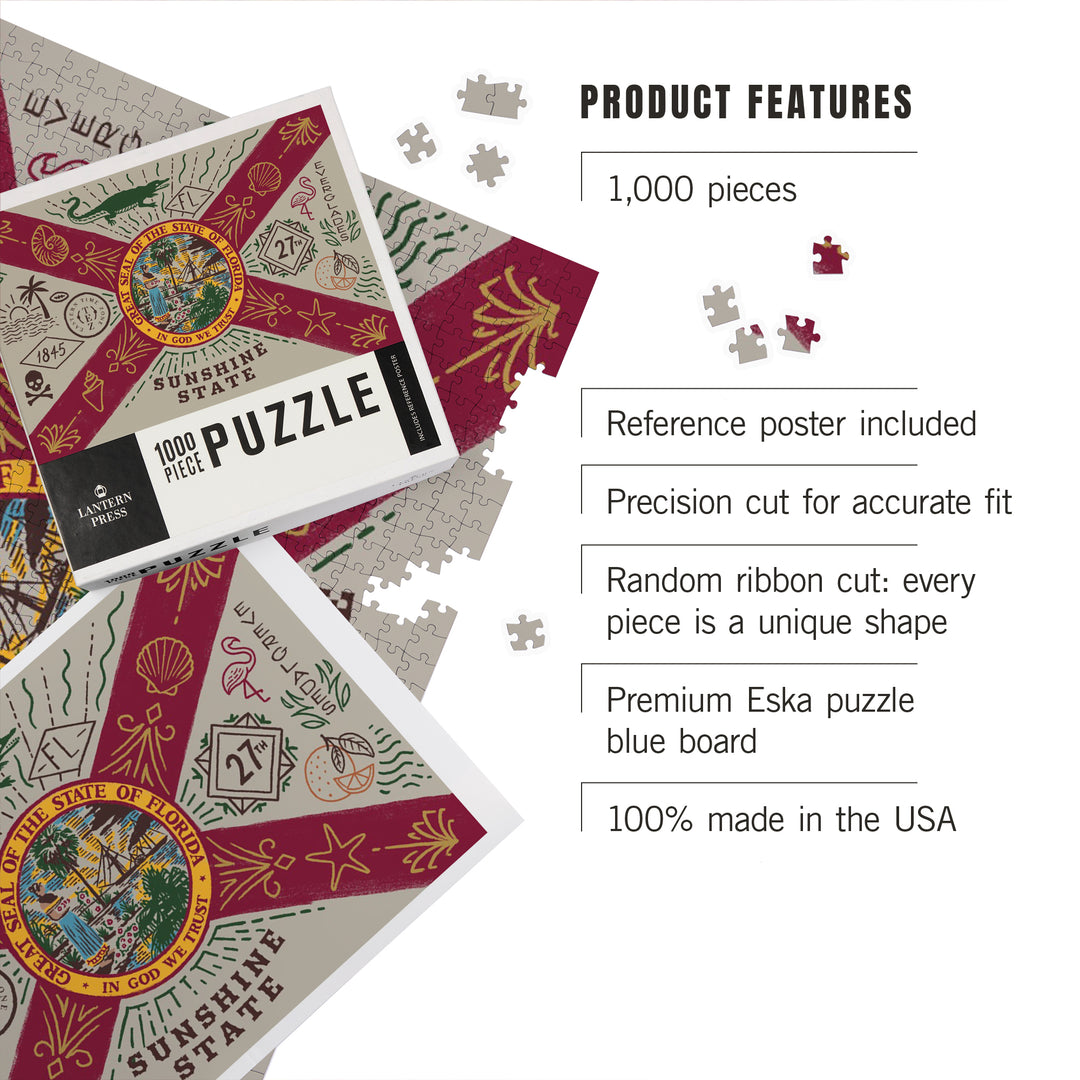 Florida, Illustrated Flag, State Series, 1000 Piece Jigsaw Puzzle