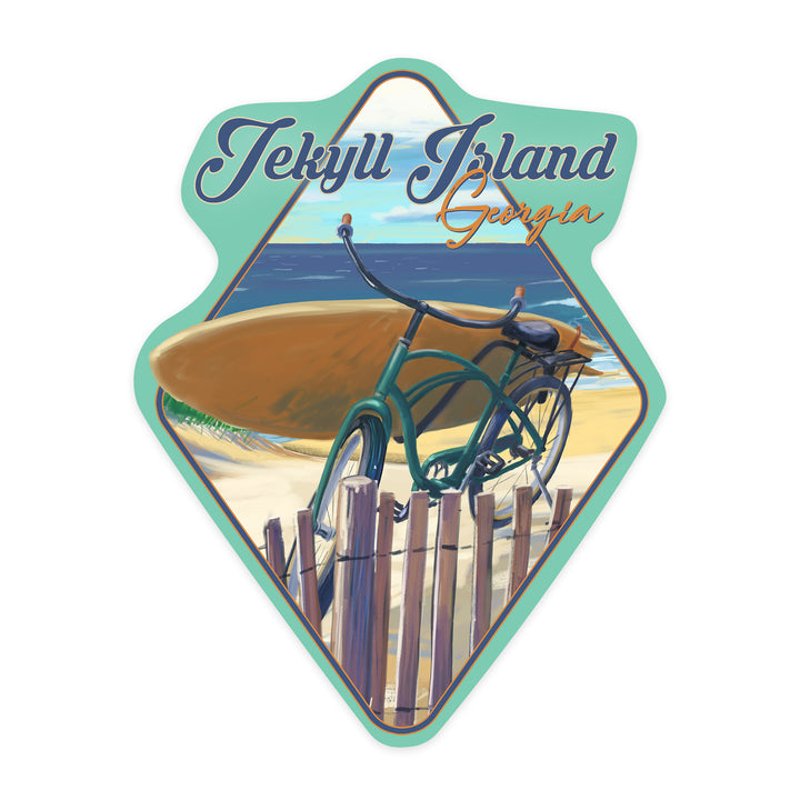 Jekyll Island, Georgia, Beach Cruiser on Beach, Contour, Vinyl Sticker