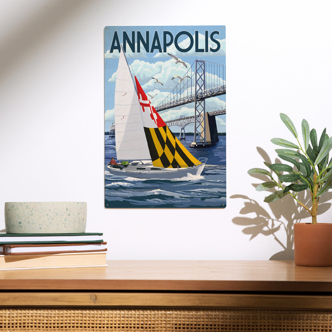 Annapolis, Maryland, Sloop Sailboat and, Wood Sign and Postcards