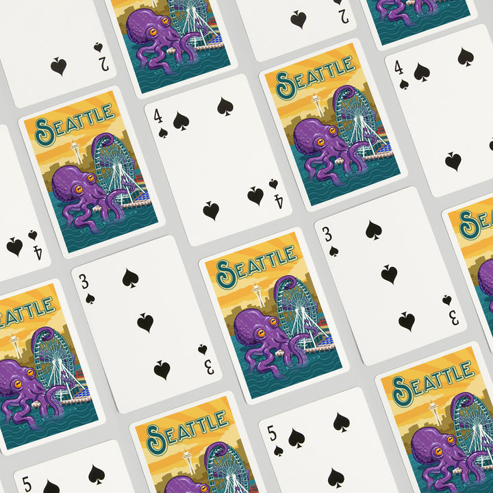 Playing Cards, Seattle, Washington, Giant Octopus, 52 Card Deck with Jokers in Box, Unique Art