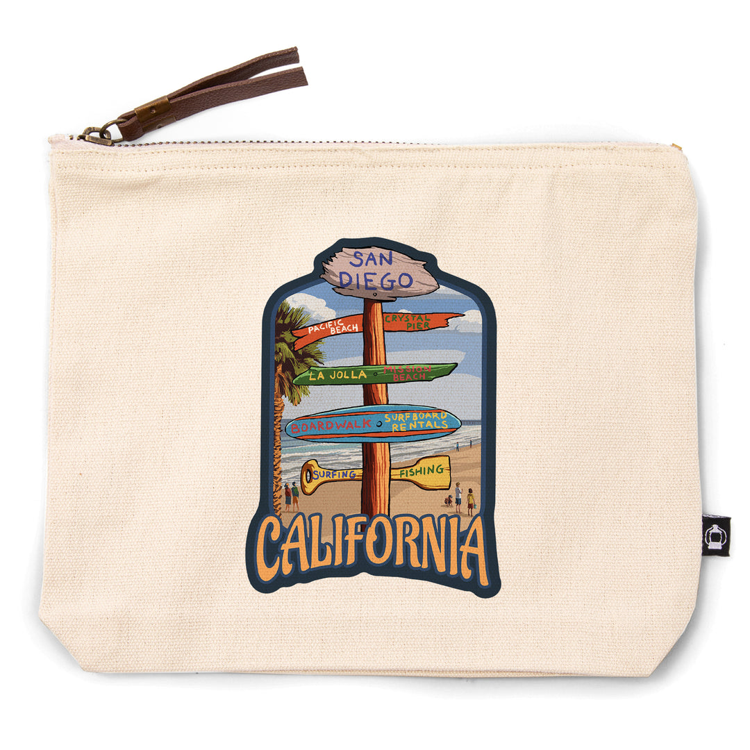 San Diego, California, Destination Sign, Contour, Lantern Press Artwork, Accessory Go Bag