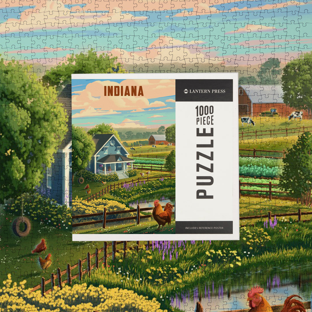 Indiana, Lithograph, Farm Life, Jigsaw Puzzle