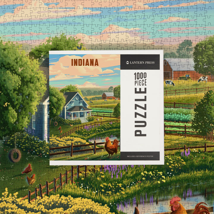 Indiana, Lithograph, Farm Life, Jigsaw Puzzle