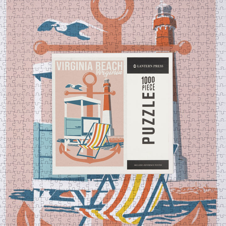 Virginia Beach, Virginia, Letterpress Anchor, Jigsaw Puzzle