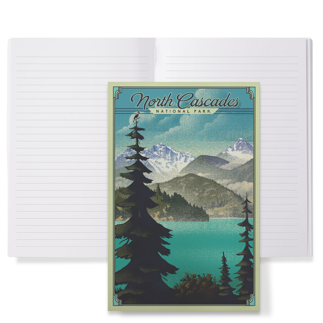 Lined 6x9 Journal, North Cascades National Park, Washington, Lithograph National Park Series, Lay Flat, 193 Pages, FSC paper