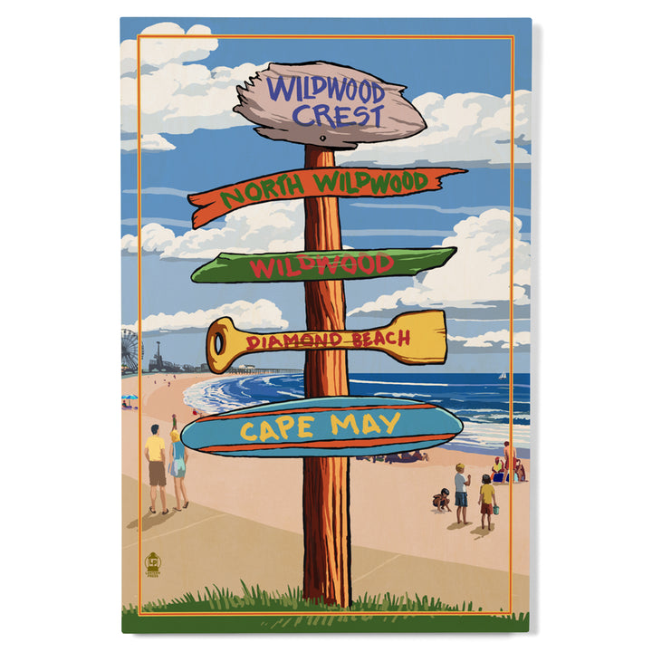 Wildwood Crest, New Jersey, Destinations Sign, Lantern Press Artwork, Wood Signs and Postcards