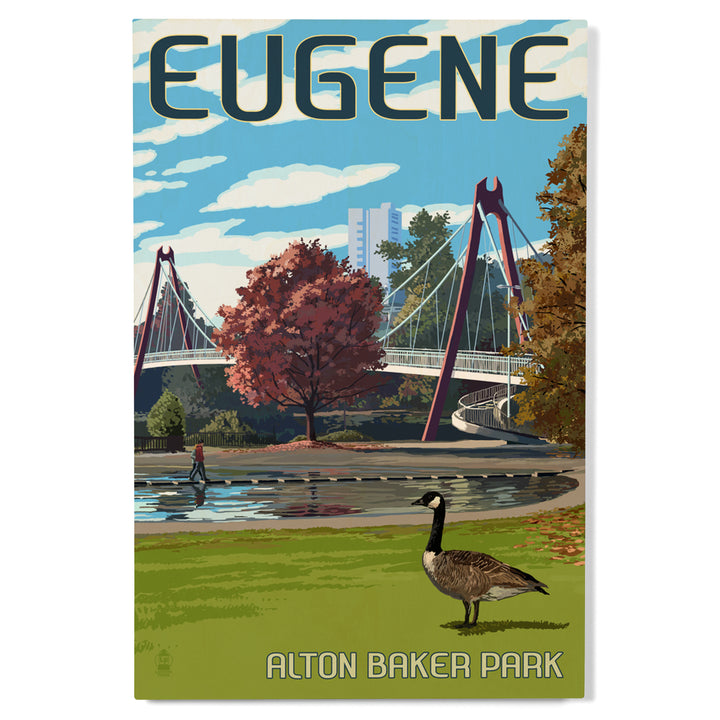 Eugene, Oregon, Cityscape, Lantern Press Artwork, Wood Signs and Postcards