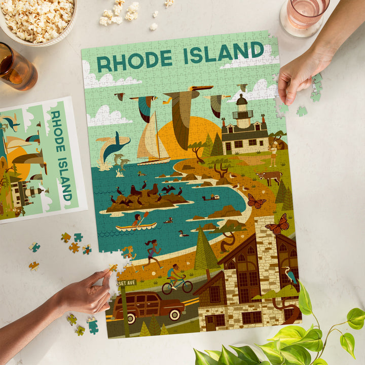 Rhode Island Wildlife, Lighthouse and Coastal Life Illustration, 1000 Piece Jigsaw Puzzle