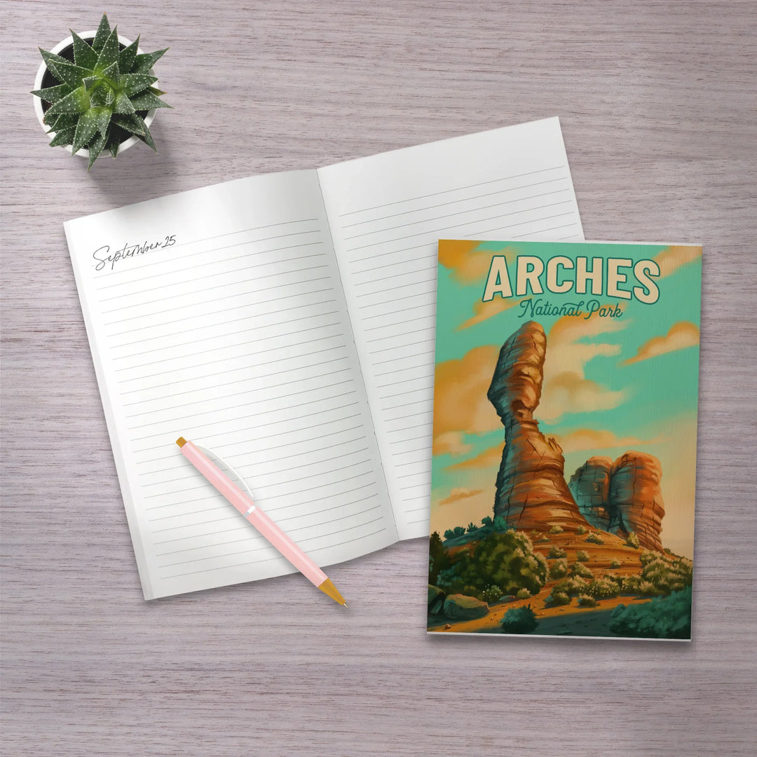 Lined 6x9 Journal, Arches National Park, Utah, Oil Painting, Lay Flat, 193 Pages, FSC paper