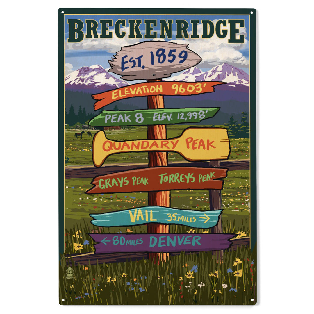 Breckenridge, Colorado, Destination Signpost, Wood Sign and Postcards