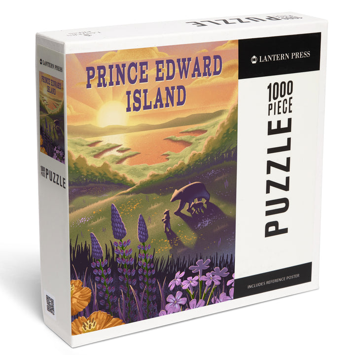 Prince Edward Island, Lithograph, Bear and Spring Flowers, Lake, Jigsaw Puzzle