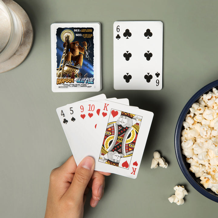 Playing Cards, Seattle, Washington, Bigfoot vs Seattle, 52 Card Deck with Jokers in Box, Unique Art