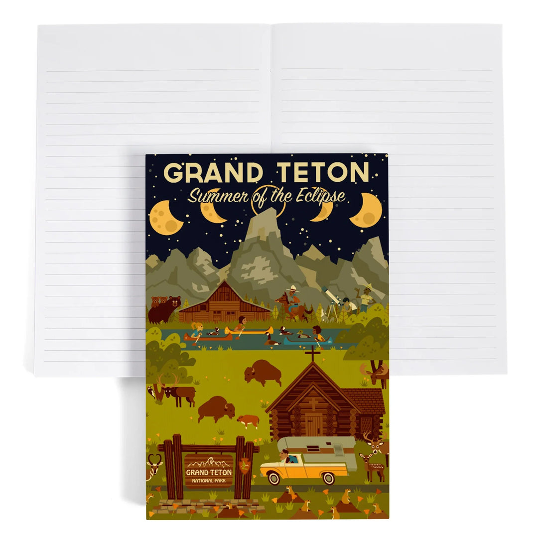 Lined 6x9 Journal, Grand Teton National Park, Wyoming, Summer of the Eclipse, Geometric, Lay Flat, 193 Pages, FSC paper