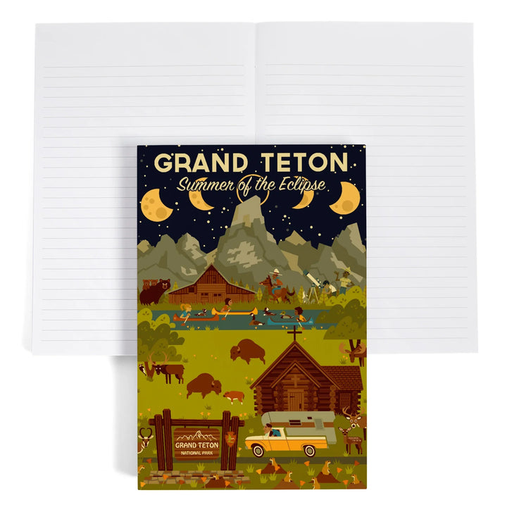 Lined 6x9 Journal, Grand Teton National Park, Wyoming, Summer of the Eclipse, Geometric, Lay Flat, 193 Pages, FSC paper