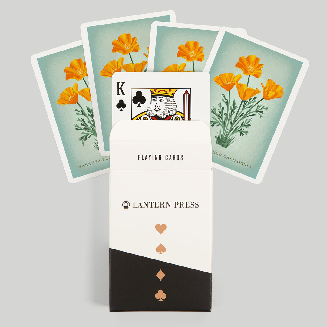 Playing Cards, Bakersfield, California, Vintage Flora, State Series, California Poppy, 52 Card Deck with Jokers in Box, Unique Art