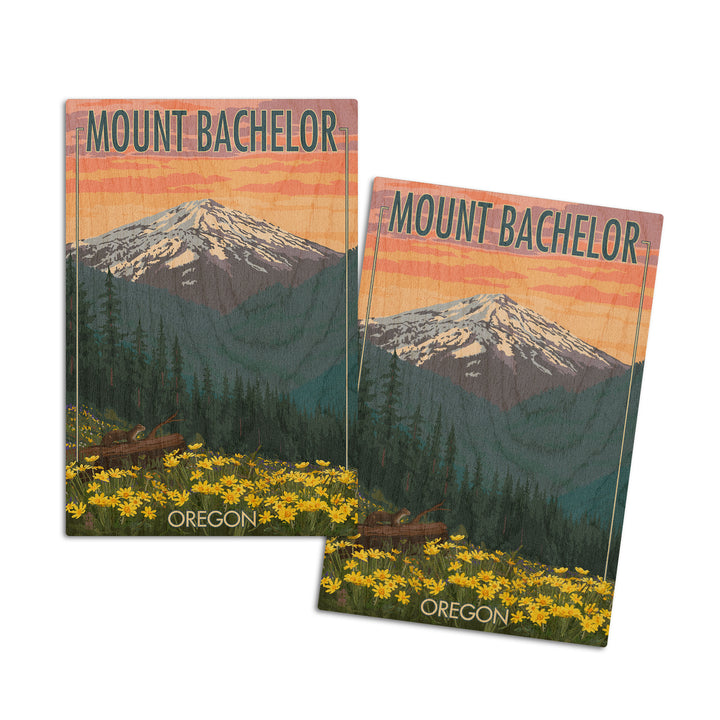 Mt. Bachelor, Oregon, Pine Martin and Flowers, Lantern Press Artwork, Wood Signs and Postcards