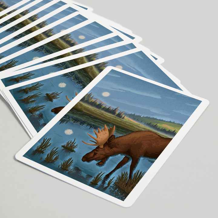 Playing Cards, Lithograph, Reflection Pond and Bull Moose, 52 Card Deck with Jokers in Box, Unique Art