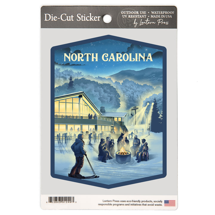 North Carolina, Lithograph, Snow Lodge, Vinyl Sticker