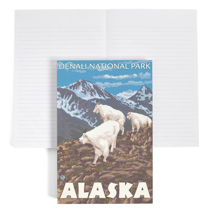Lined 6x9 Journal, Mountain Goats Scene, Denali National Park, AK, Lay Flat, 193 Pages, FSC paper
