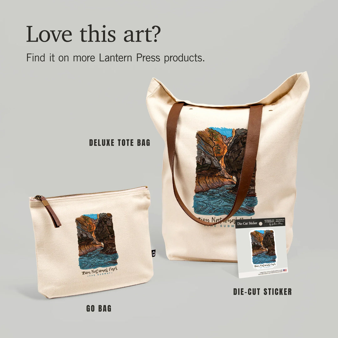 Zion National Park, Utah, Line Drawing, The Subway, Organic Cotton Zipper Pouch, Go Bag